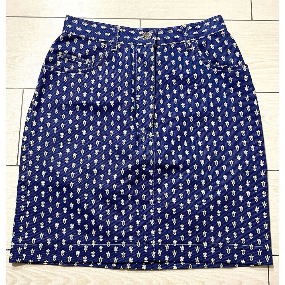 Souleiado Jeans women denim‎ blue skirt with white pattern size 38